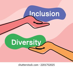 The concept of inclusion, equality and diversity. Diverse hands holding Diversity and Inclusion lettering