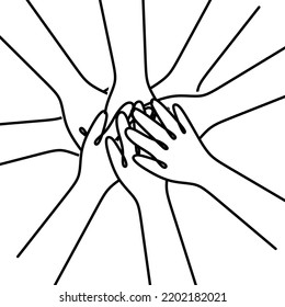 The concept of inclusion, equality and diversity. Hands hold each other. Black and white illustration