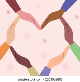 The concept of inclusion, equality and diversity. Multiethnic hands form a heart