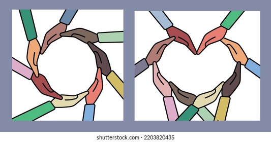 The Concept Of Inclusion, Equality And Diversity. Multinational Hands Form A Heart And A Circle.