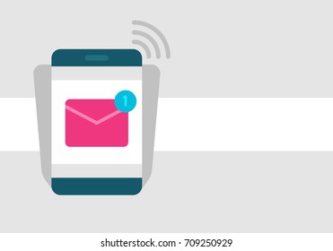 Concept of income message, email app on mobile device, smartphone with  mail icon vector illustration