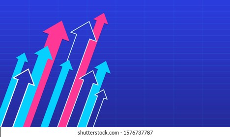The concept of increase sales with copy space. The blue and pink stock market arrows going up. Vector illustration.