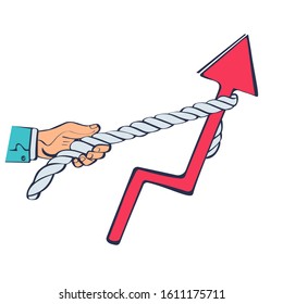 Concept of increased profits. Statistics rise. Businessman raises up the schedule, increasing profit performance. Vector illustration sketch design.