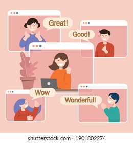 concept of Increased work efficiency in response to positive responses from work colleagues. coworker support each others for happy work. flat design vector illustration.
