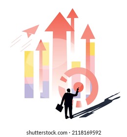 The concept of increasing the budget. Money market growth up, economic inflation, financial income. Investment arrow up. Vector graphics