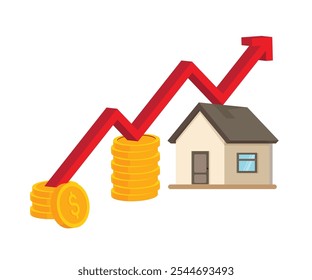 The concept of increasing the cost of housing. High demand for real estate. The growth of rent and mortgage rates. Sale of apartments.  stock illustration