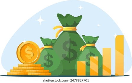 concepto de aumento del nivel de ingresos, la cantidad de dinero. Ilustración vectorial de acciones