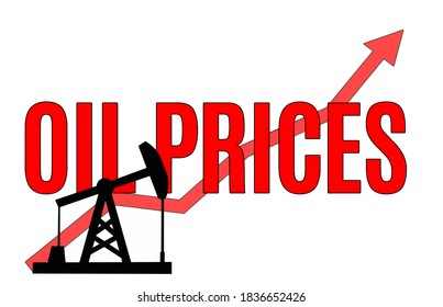 The concept of increasing oil prices. Oil pump icon, red text and growth graph on a white background. Vector