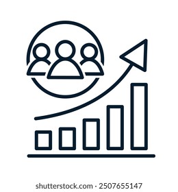 Concept of increasing social development, economic evolution, global demography graph. Vector linear icon isolated on white background.