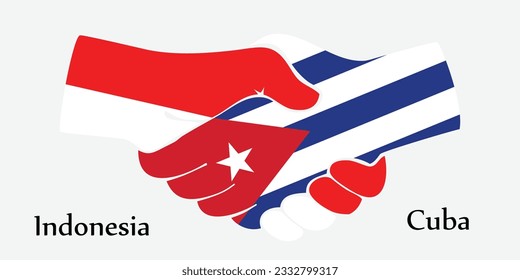 Concept Indonesia and Cuba the borth country a good contact, business, travel, transport and technology. Design shake hands. 