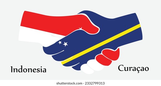 Concept Indonesia and Curacao the borth country a good contact, business, travel, transport and technology. Design shake hands. 