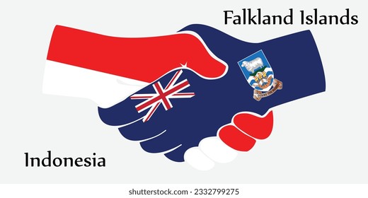 Concept Indonesia and Falkland Islands the borth country a good contact, business, travel, transport and technology. Design shake hands. 