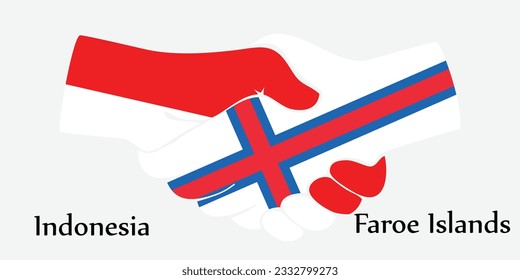 Concept Indonesia and Faroe Islands the borth country a good contact, business, travel, transport and technology. Design shake hands. 