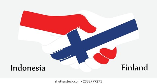 Concept Indonesia and Finland the borth country a good contact, business, travel, transport and technology. Design shake hands. 