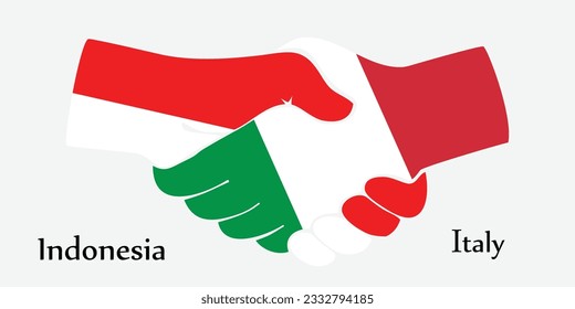 Concept Indonesia and Italy the borth country a good contact, business, travel, transport and technology. Design shake hands. 