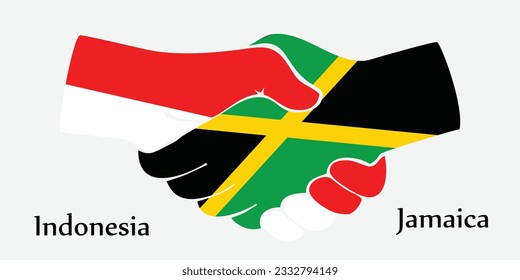 Concept Indonesia and Jamaica the borth country a good contact, business, travel, transport and technology. Design shake hands. 