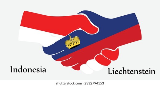 Concept Indonesia and Liechtenstein the borth country a good contact, business, travel, transport and technology. Design shake hands. 