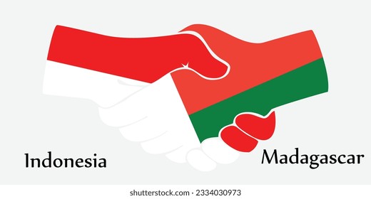 Concept Indonesia and Madagascar the borth country a good contact, business, travel, transport and technology. Design shake hands. 