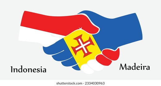 Concept Indonesia and Madeira the borth country a good contact, business, travel, transport and technology. Design shake hands. 