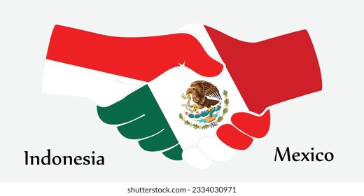 Concept Indonesia and Mexico the borth country a good contact, business, travel, transport and technology. Design shake hands. 