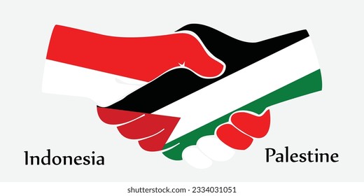 Concept Indonesia and Palestine the borth country a good contact, business, travel, transport and technology. Design shake hands. 