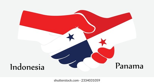 Concept Indonesia and Panama the borth country a good contact, business, travel, transport and technology. Design shake hands. 