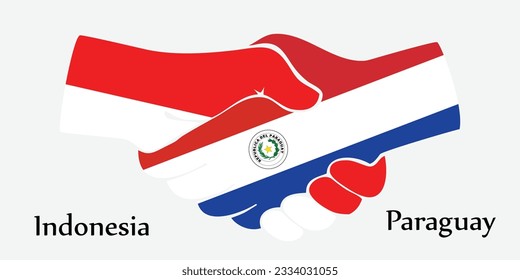 Concept Indonesia and Paraguay the borth country a good contact, business, travel, transport and technology. Design shake hands. 