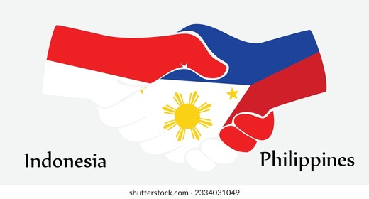 Concept Indonesia and Philippines the borth country a good contact, business, travel, transport and technology. Design shake hands. 