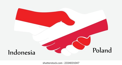 Concept Indonesia and Poland the borth country a good contact, business, travel, transport and technology. Design shake hands. 