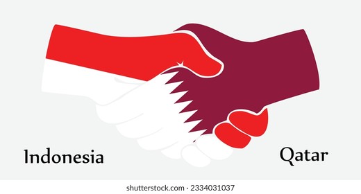 Concept Indonesia and Qatar the borth country a good contact, business, travel, transport and technology. Design shake hands. 