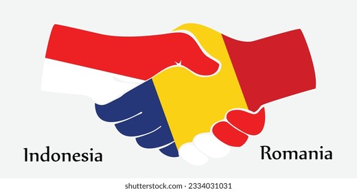 Concept Indonesia and Romania the borth country a good contact, business, travel, transport and technology. Design shake hands. 