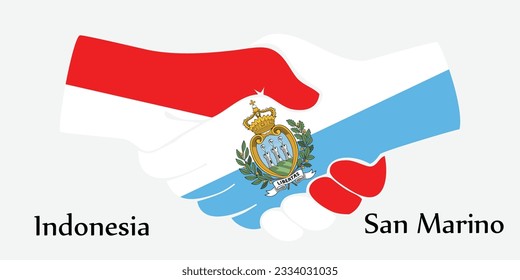 Concept Indonesia and San Marino the borth country a good contact, business, travel, transport and technology. Design shake hands. 