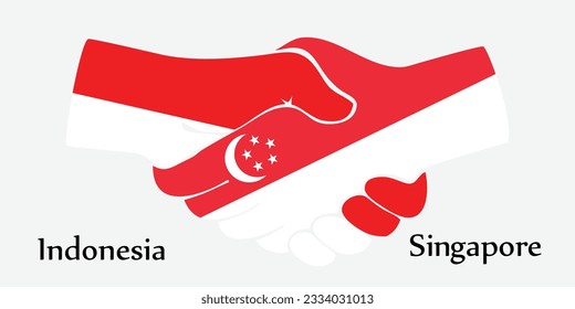 Concept Indonesia and Singapore the borth country a good contact, business, travel, transport and technology. Design shake hands. 