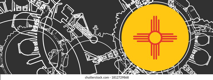 Concept of industrial design. Energy and power icons set. Energy generation, transportation and heavy industry. Brochure, report or cover design template. Thin lines style. Flag of New Mexico