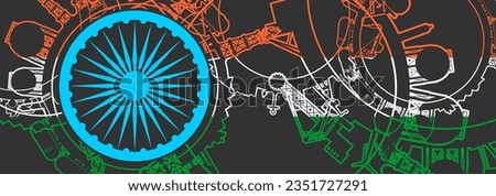 Concept of industrial design. Energy and power icons set. Energy generation, transportation and heavy industry. Brochure, report or cover design template. Thin lines style. Flag of India