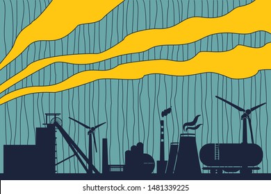 Concept of industrial plant and manufacture building. Energy generation and heavy industry. Brochure or cover design template. Abstract landscape