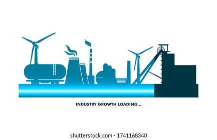 Concept of industrial plant and manufacture building. Energy generation and heavy industry. Progress or loading bar