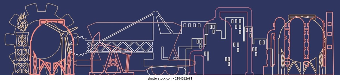 Concept of industrial plant and manufacture building. Energy generation and heavy industry. Thin lines style