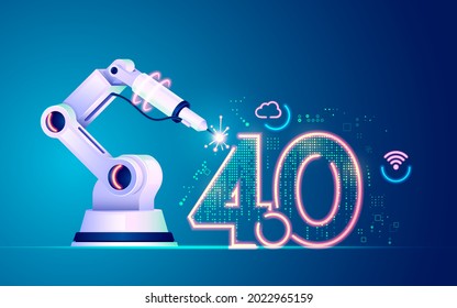 concept of industry 4.0 or futuristic industry, graphic of robotic arm with technology element