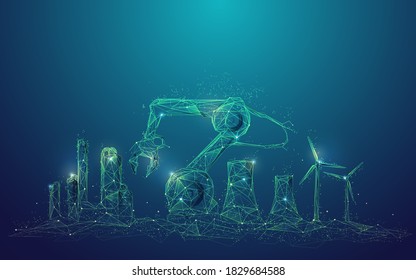 concept of industry 4.0 technology, graphic of polygon robotic arm with industrial element