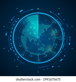 Concept Of Infectious Virus Scan In Medical Technology, Graphic Of Radar With World Map And Virus