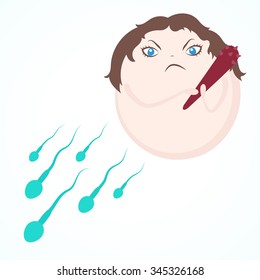 concept of infertility, drives away evil cartoon egg sperm