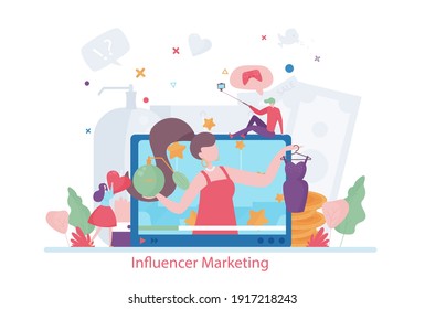Concept of Influencer Marketing, modern flat vector illustration, for graphic and web design