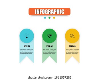 Concept infographic circles, rectangles come together to presents three steps. Vector design presents a business infographic template with 3 options. Use infographic workflow layout, banner, website.