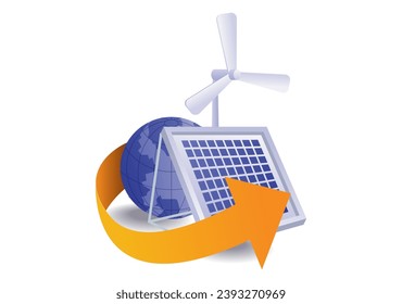 Concept infographic illustration of eco green solar panel energy circulation