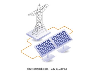 Concept infographic illustration of an electric network from solar panel energy