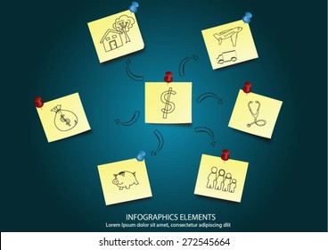 concept infographic template design with sticky notes