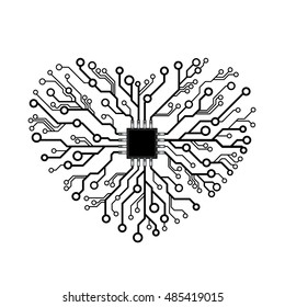 A Concept Of Information Technology Logo. Vector Circuit Board Heart. 