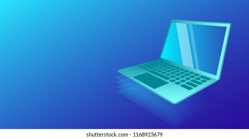Concept of innovation block chain system and internet international worldwide connection or communication. New innovation connection of online networks, modern laptop pc computer on blue background