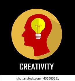 Concept of innovation, creativity, emergence of idea.Shining lamp into the brain. Vector